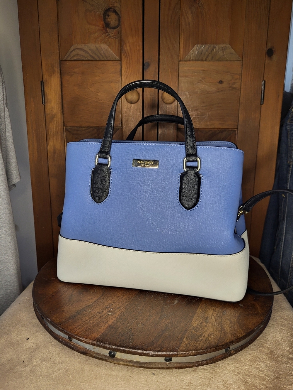 kate spade Two-Tone Periwinkle & Cream Satchel with Black Handles - Picture 14 of 17